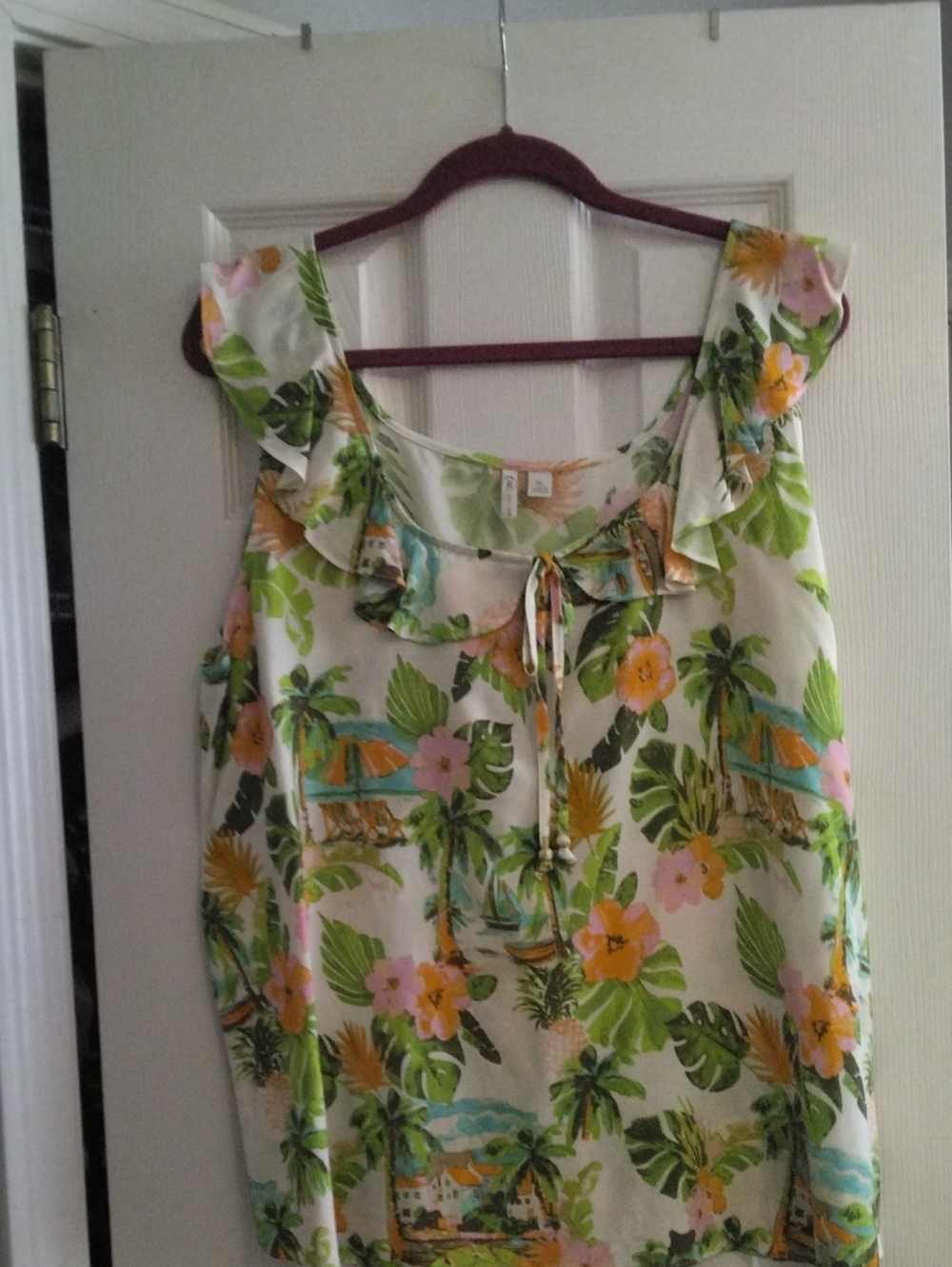 Cato Tropical Floral Ruffle Camisole - Cream, Green, Pink, Orange